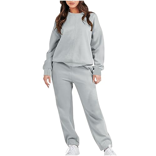 Conjunto de sudaderas sólidas para mujer, 2 piezas, sudadera de manga larga, pantalones de jogging, ropa informal, conjuntos de 2 piezas, vestido para mujer, gris, S
