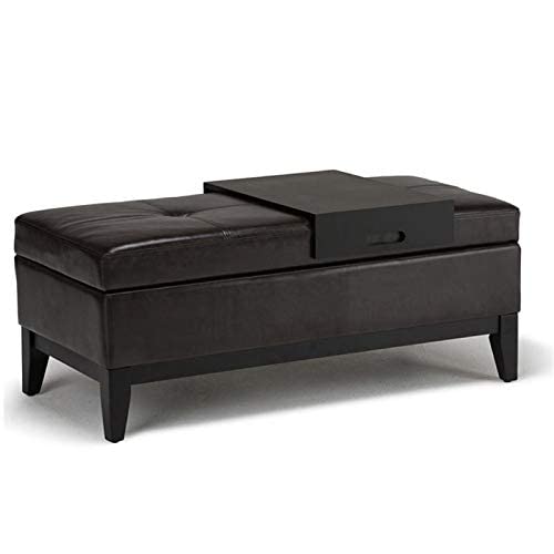 Simpli HomeOregon Storage Ottoman Bench with Tray, Faux Leather, Tanners Brown, 106.93 x 50.29 x 43.18 cm