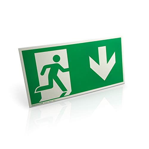 Notausgangsschild „rechts abwärts“ | Aluminium, langnachleuchtend | 30,0 x 15,0 cm | Gemäß ASR A1.3 DIN 7010 DIN 67510 | Rettungsweg, Fluchtweg | Betriebsausstattung24® Cover