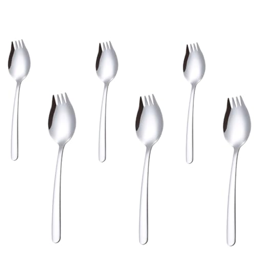 COLLBATH 6 Pcs Stainless Steel Salad Sporks Multi Functional Fruit Forks for Everyday Use Dishwasher Safe Heavy Duty Tableware for Home Restaurant and Outdoor Picnics