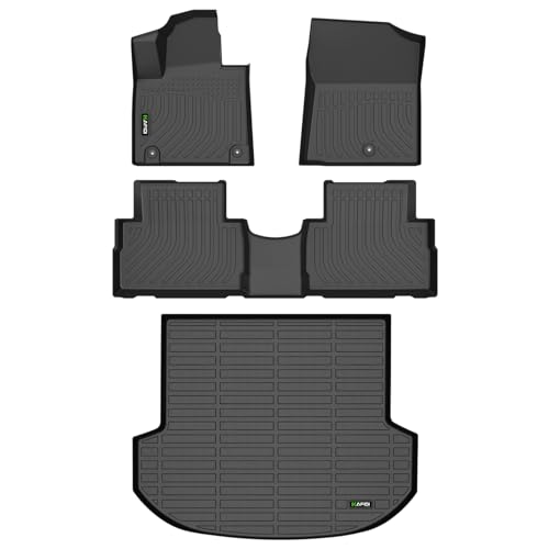 Image of HAFIDI Floor Mats &Cargo Liner for 2021-2023 Hyundai Santa FE (Not Fit Hybrid) All Weather TPE Anti-Slip Automotive Full Set Floor Liners for 2023 Hyundai Santa fe Accessories - Black