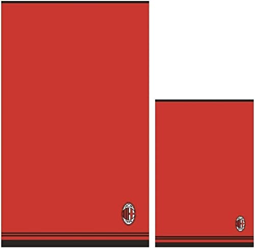 AC Milan Terry Towel and Guest Set, Cotton, Rosso/Nero, 100X60X1 Cm