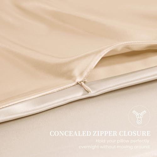 Image of THXSILK Mulberry Silk Pillowcase Queen Size, Set of 2 Pillowcases, Pillow Cover with Hidden Zipper, Soft Smooth Cooling Pillowcases for Hair and Skin, Gift for Women Men, Champagne