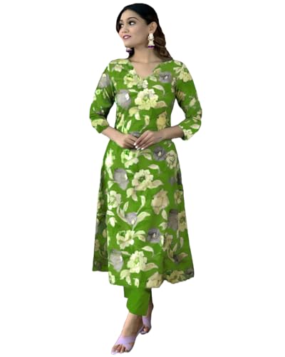 Image of GoSriKi Women's Cotton Blend Printed Kurta with Pant