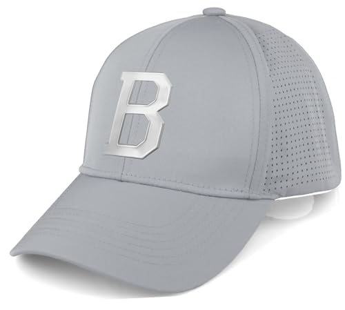Daxton Cool Tech 3D Liquid Metal Silicone Logo Hat - Light Gray Cap, Silver Logo Letter B