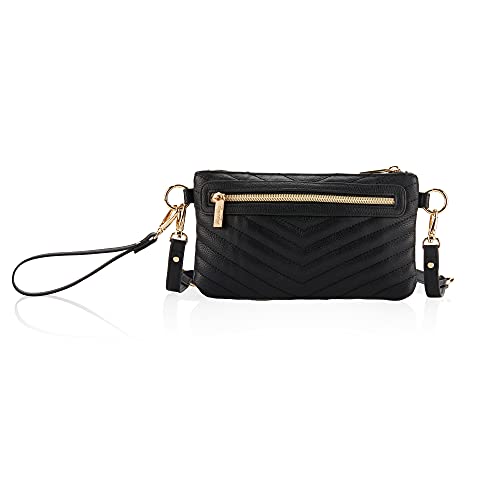 Itzy Ritzy Boss Pouch Wristlet, Crossbody Clutch & Belt Bag - Black Clutch Purse for Women - Includes Crossbody Strap & Wristlet Strap - Features 6 Card Slots & 2 Zippered Pockets (Jetsetter)2