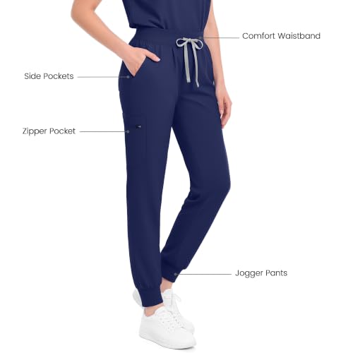 Image of SUNME Scrubs for Women Set, V Neck Top & Jogger Pants with 9 Pockets