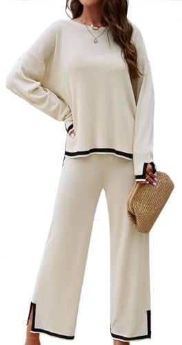 OLIPHEE 2 Teiler Damen Elegant Stricktop und Strickhose Sommer...