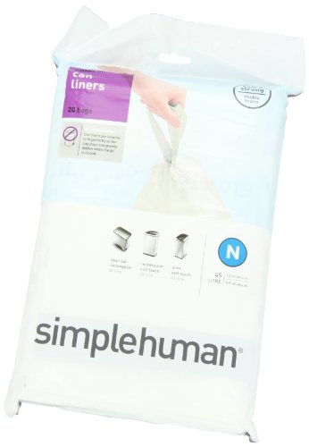 Image of simplehuman Custom Fit Trash Can Liner N, 45 Liters / 12 Gallons, 20-Count (Pack of 2)