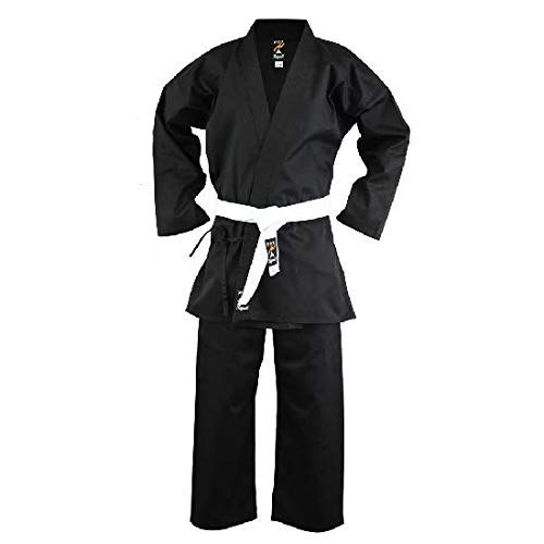 Playwell Karaté Noir 100% Coton Poids Moyen 8oz Uniforme (Gratuit Ceinture Blanche) - Neuf
