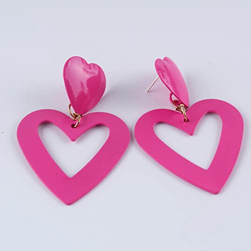2 Pair Valentines Day Earrings Heart Dangle Earrings For Women Hot Pink Double Heart Drop Earrings For Teen Girls Pink Heart Statement Earrings Love Hook Earrings Minimalist Valentines Earrings Gifts #TOP2