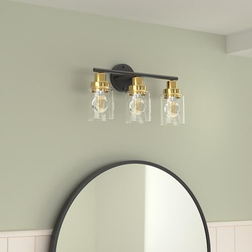 Image of Ldeco 3 Light Vanity Lights for Bathroom,Black and Gold Bathroom Light Fixture with Clear Bubble Glass Shade,Modern Wall Sconce Lights for Mirror,Bedroom,Living Room,Hallway Cabinet Porch,E26 Base