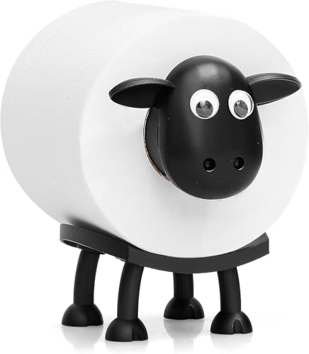 Hosoncovy Portarrollos de papel higiénico de oveja, divertido soporte de papel higiénico, soporte para rollo de papel higiénico, color negro, juego de 1