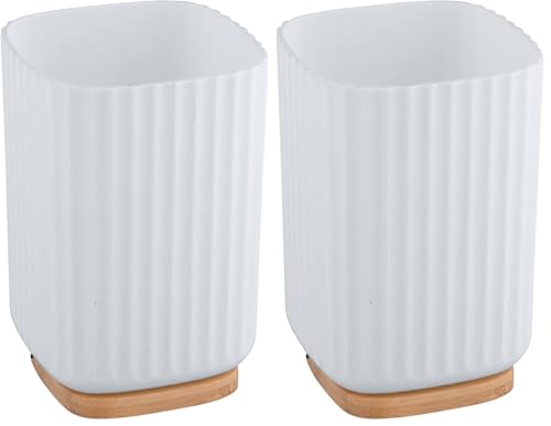 WENKO Gobelet pour brosses à Dents Rotello, gobelet en Plastique avec Fond en Bambou, Rangement pour Accessoires dédiés au Soin des Dents, Structure...