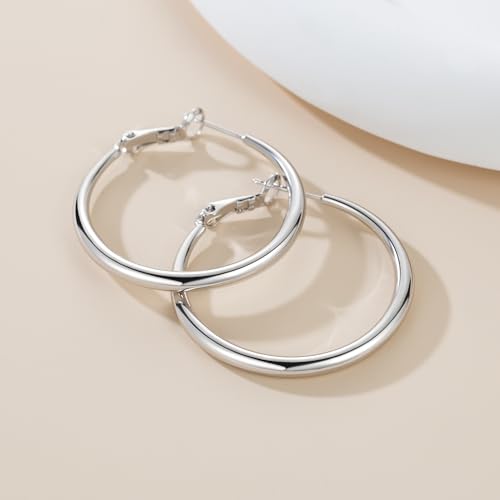 Rosie Olive Sterling Silver Hoop Earrings Silver Earrings Trendy Hypoallergenic Earrings for Women’s Hoop Earrings Silver Large Hoops (30mm*2.9mm) by Rosie Olive - Used condition - Image 4
