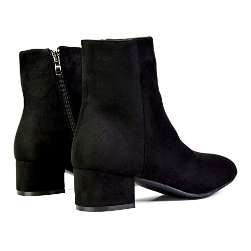 Essex Glam Womens Low Heel Ankle Boots Ladies Black Faux Suede Western Chelsea Formal Booties Shoes Size 5 B(M) Us #TOP2