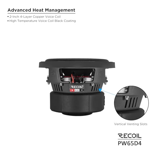 Image of RECOIL PW65D4 6.5-inch Subwoofer, Dual 4-Ohm Voice Coils, 400W Peak Power, 200W RMS