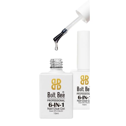Bolt Bee 6 In 1 Gel Nail Glue For Clear Acrylic Nails Long Lasting, Curing Needed Uv Extension Glue For Clear False Nail Tips And Clear Press On Nails, Nail Repair Treatment