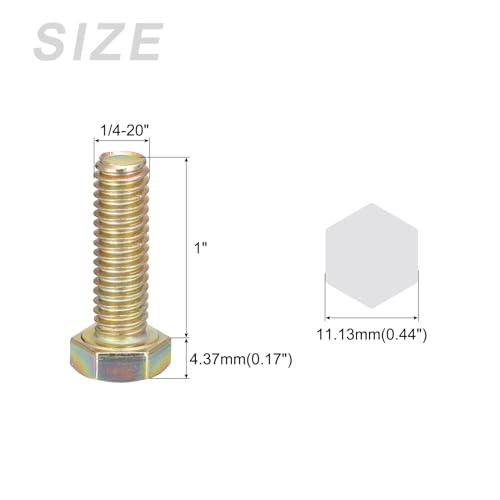 Image of METALLIXITY Hex Bolts (1 /4-20x1) 50Pcs, Carbon Steel Zinc Plated Fully Threaded, Coarse Thread UNC Hex Head Screw Bolt - for Furniture Repair, Yellow