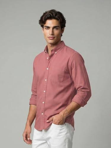 Image of Urbano Fashion Men's Cotton Full Sleeve Regular Fit Solid Oxford Shirt with Button-Down Collar