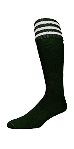 PEAR SOX Pearsox Euro 3 Stripe Knee High Socks - Moisture Wicking Athletic Socks with Arch and Ankle Support (Youth, Forest)