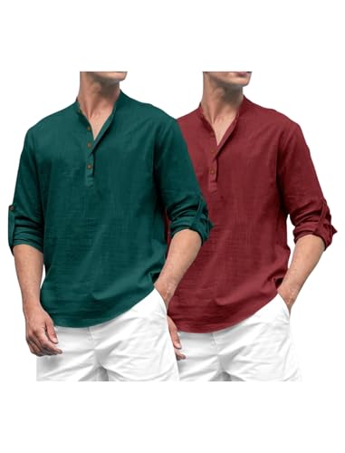 Image of ROYALSCOUT Combo of Men's Solid Cotton Blend Full Sleeve Straight Kurta Shirt (Pack of 2)