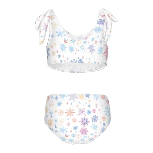 KLL Merry Christmas Multicolored Snowflakes Girls' 2 Piecing Bikini Set Scoop Neck Swimsuits Swimming Suits Adjustable2