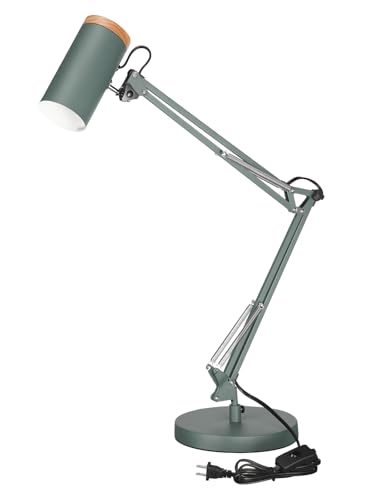 TORCHSTAR Tall Swing Arm Desk Lamp with Wooden Accent, Large Size, Green