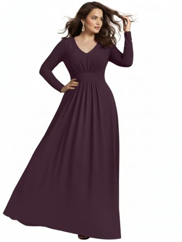 Image of KOH KOH Womens Long Sleeve Flowy Empire Waist Fall Pleated Maxi Dress