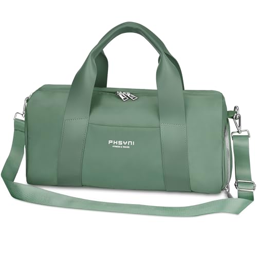 Pequeña Bolsa De Deporte para Mujeres, Niñas y Niños,Diseño para Fitness,Entrenamiento, Baile, Ballet, Natación con Zapatero Independiente y Bolsillo Impermeable(Verde,16 Pulgadas)