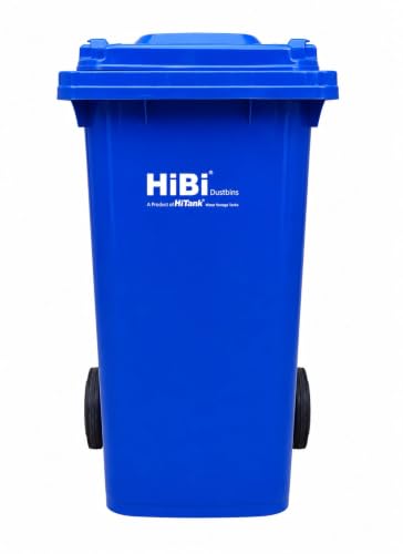 Image of HiBi AW 120 Litre Dustbin - Large Outdoor Waste Bin | Heavy Duty Garbage Container with Wheels | Durable Plastic Trash Can for Home, Office, Hospitals, Public Areas (Blue)