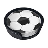 Football Soccer Coasters for Drinks with Holder Leather Coasters Set of 6 for Coffee Table