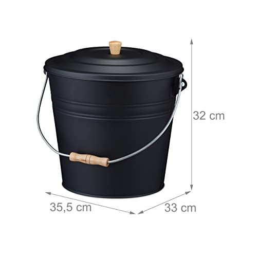 Ascheeimer Relaxdays mit Deckel, 12 Liter aus Stahl und Holz