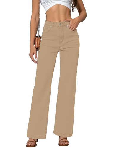 Womens Jeans Mid Waisted Straight Leg Loose Stretchy Lightweight Tummy Control Trendy Khaki Jeans for Women 2025