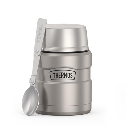 THERMOS Stainless King Vacuum-Insulated Food Jar with Spoon, 16 Ounce, Matte Steel