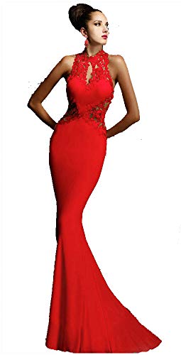 Ovender® Vestido Elegante Baile Dama Cerimonia Largo para Mujer Niñas Party Casual, Formal, Elegante, para Todo Tipo de Fiestas (M, Rojo Imperio)