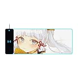 Genshin Impact Game Ka.Misato Ayaka Wireless Charging Luminous Mouse Pad for Laptops, 31.5” x 12” Inch Desk Writing Mat, Green Environmental Protection, Dear Traveler, I Wish You Can Draw Gold at One