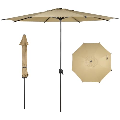 Image of Abba Patio 11FT Lyon Outdoor Patio Umbrella Outdoor Table Umbrella with Push Button Tilt and Crank Market Umbrella 8 Sturdy Ribs UV Protection Waterproof for Garden Deck Backyard Pool Tan