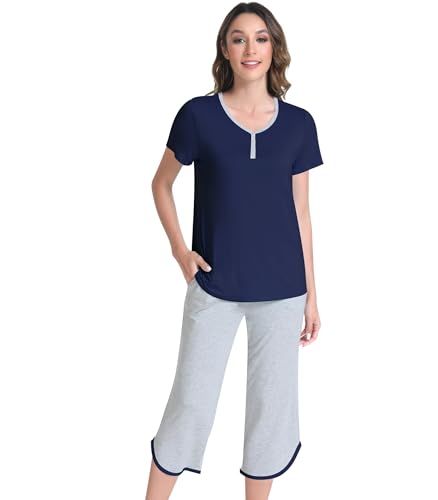Image of NACHILA Bamboo Viscose Pajamas for Women Pleated Ruffle Tank Top Pjs Set