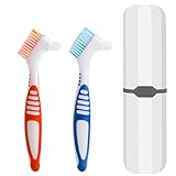 EXEXIUO 2Pcs Denture Cleaning Brush with Case Travel False Teeth Toothbrush with Multi-Layered Soft Bristles Effective Denture Cleaner Brushes...