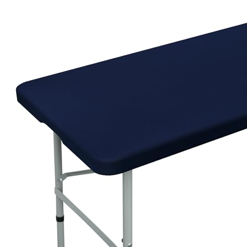 Fitted Rectangle Tablecloth 24 x 48 Inch Elastic Table Cloth for 4ft Table, Stretch Spandex Table Cover Navy Washable Polyester Table Top Cap Cover for Dining Picnic Camping Indoor and Outdoor