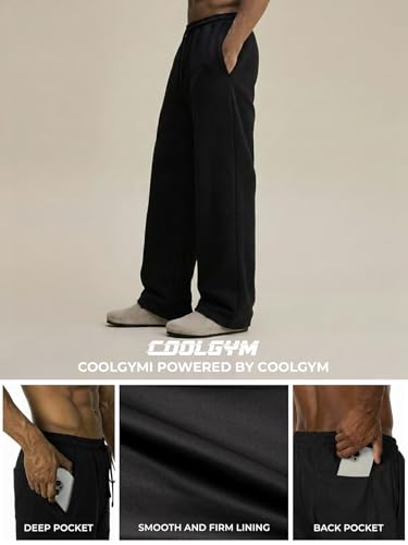 Image of Mens Baggy Sweatpants Wide Leg Loose Open Bottom Uncuffed Gym Casual Lightweight Y2K Pants Relaxed Pocket No Wrinkle