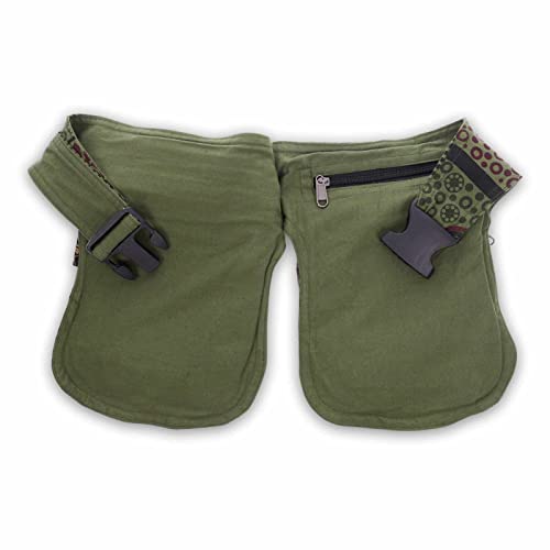 Foto von Kunst und Magie Doppel Bauchtasche Sidebag Gürteltasche Festivaltasche Hippie Goa, Farbe:Army Green