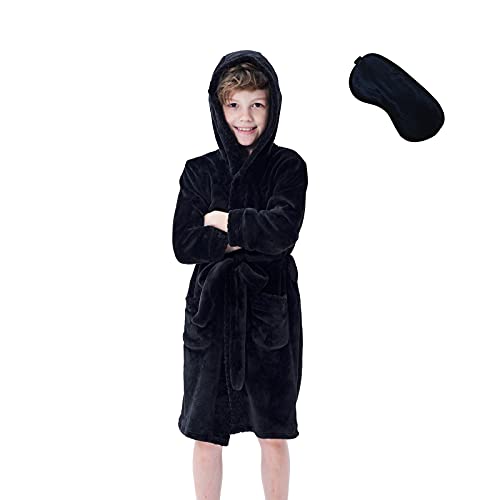 Mgeoy Kids Robes For Girls Soft Hooded Flannel Bathrobes For Kids With Silk Eye Sleep Mask Black 6-7 #TOP2