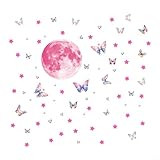HEIBTENY Pegatinas de pared con estrellas rosas y mariposas que brillan en la oscuridad para dormitorio de niños, hechas de PVC y PET de larga duración con diseño propio para una aplicación rápida en