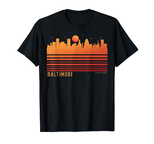 Vintage Retro Style Sun Skyline City in Maryland Baltimore Maglietta