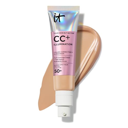 IT Cosmetics CC+ Cream Illumination (Neutral Tan) - Radiant Full Coverage Foundation With SPF 50+, Color Corrector & Hydrating Anti-Aging Serum, Hydrolyzed Collagen + Peptides - 1.08 fl oz