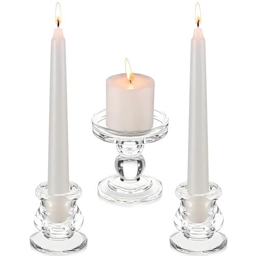 Rtteri Unity Candle Holder for Wedding Set of 3 Glass Candlestick Holder for Taper and Pillar Candle 3.5 2.2 Wedding Ceremony Dinning Table Centerpiece Home Party Birthday Church Decor(Clear)