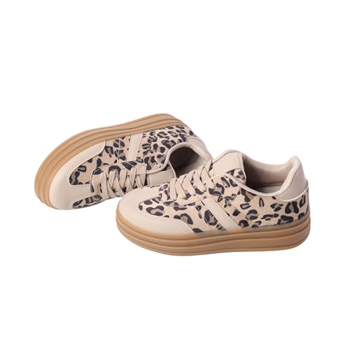 Nexsus Plus Ladies Women Chunky Platform Faux Suede Indoor Outdoor Lace Up Casual Trainers Size UK 3-8 (Leopard Print, UK Footwear Size System, Adult, Women, Numeric, Medium, 6)