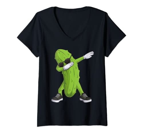 Mujer Dabbing Pickle Dancing Cucumber lover Funny kids men boys Camiseta Cuello V